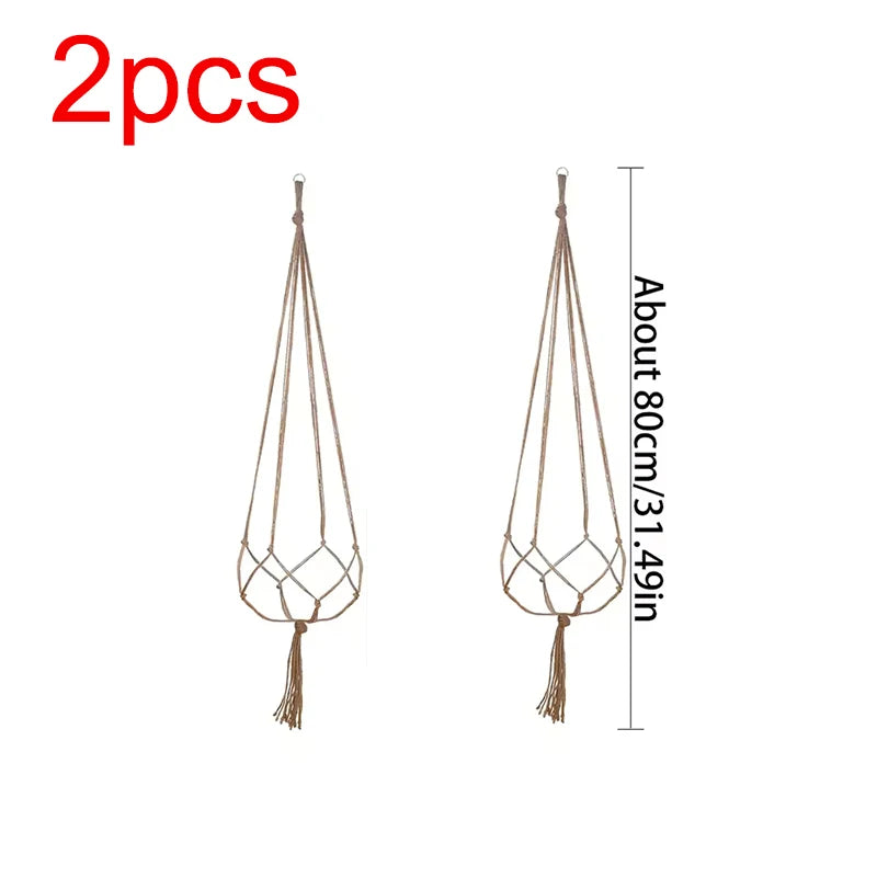 supports plante suspendue macramé boho tissé beige blanc pot fleurs chaines jardins