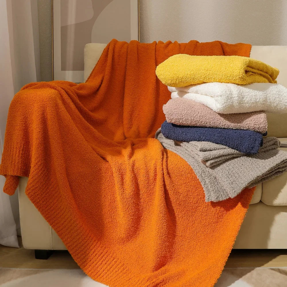 couverture acrylique douce hiver portable voyage maison solide orange beige jaune gris rose