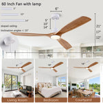ventilateur bois blanc moderne led télécommande 60 pouces chambre salon lumière minimaliste