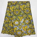 tissu polyester dentelle fleurs feuilles mariage vert jaune rose bleu marron opaque écologique soluble