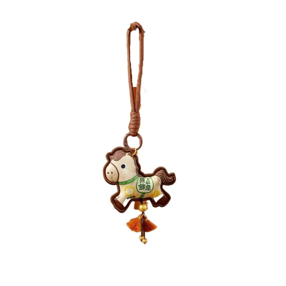 porte clés cheval imprimé motifs floraux caractères chinois violet rouge orange bleu artisanal