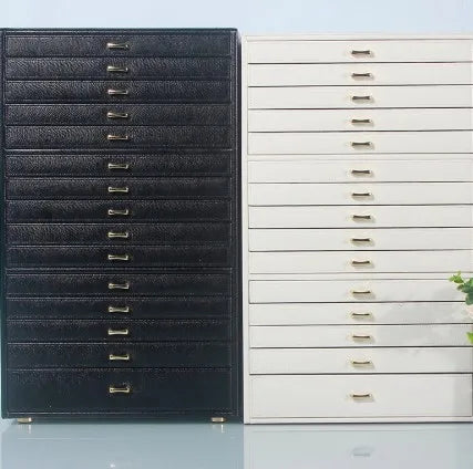coffret bijoux moderne simili cuir noir blanc vert compartiments poignées dorées stockage sécurité