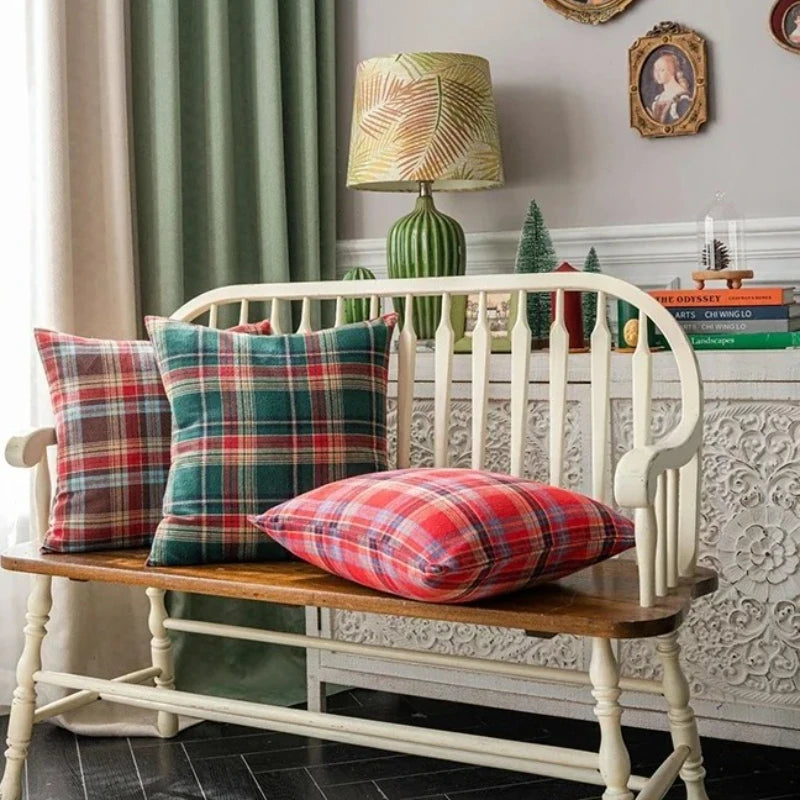 housse coussin noël carreaux rouge vert polyester décorative maison voiture 60x60cm 45x45cm traditionnelle festive