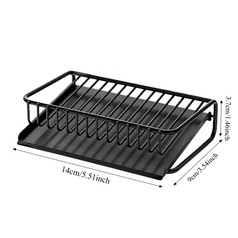 porte savon moderne plastique noir grille métallique opaquant étagère drainage