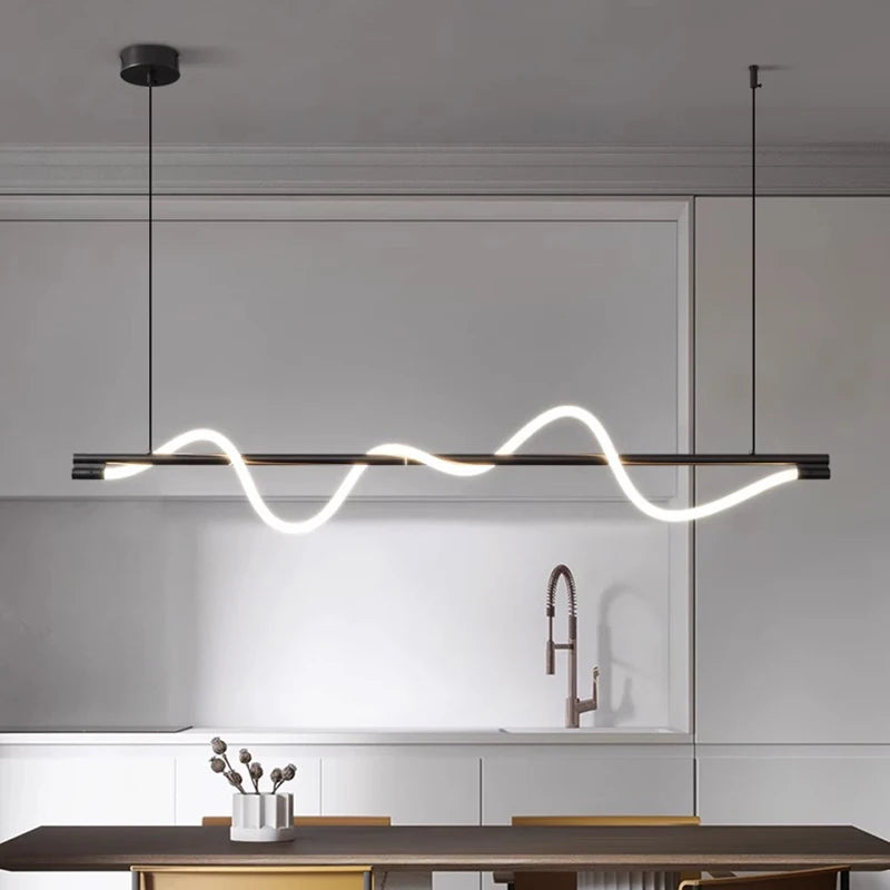 lampe suspendue moderne acrylique blanc noir doré ligne ondulée passe câble 2000 82000 lumens