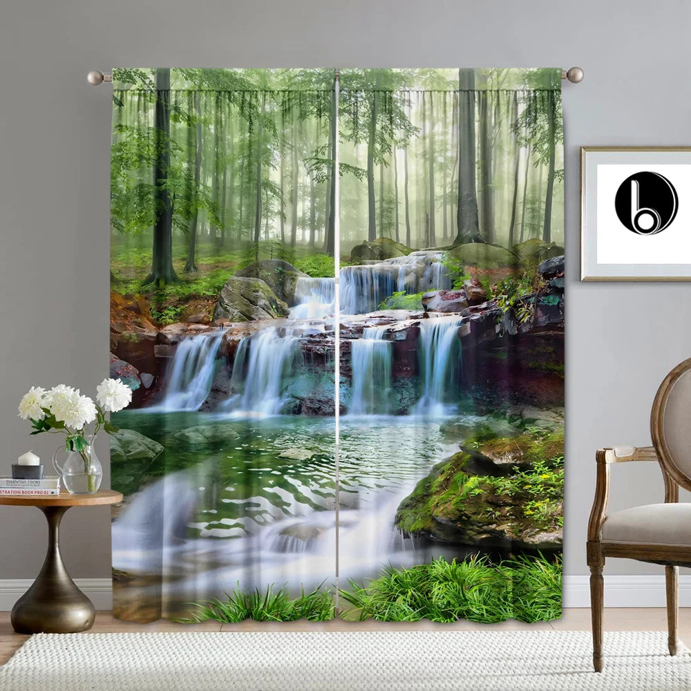 rideaux vert bleu blanc cascade forêt plage semi transparent européen natureôtel