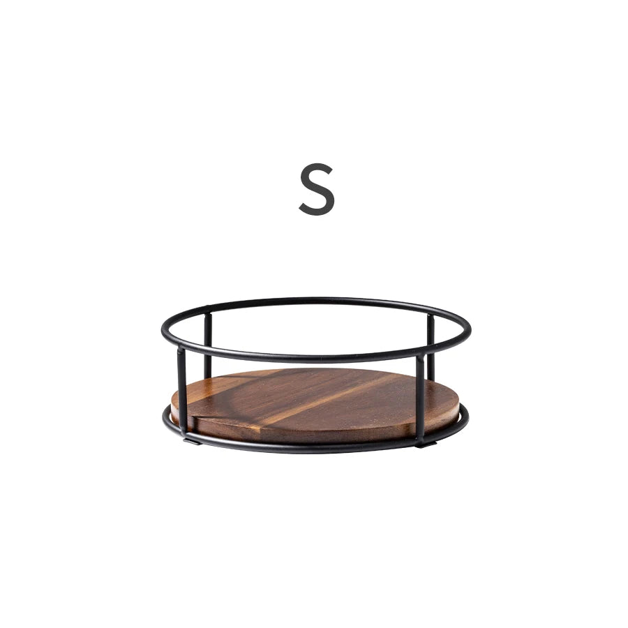 support rotatif bois moderne bouteilles boîtes condiments cosmétiques noir cuisine rangement minimaliste