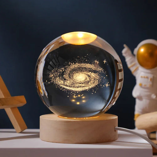 veilleuse led sphère lumineuse système solaire transparente astronaute bois moderne chambre décoration festive