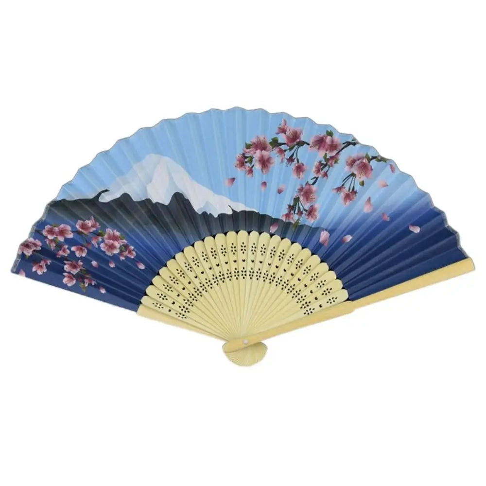 ventilateur pliant éventail traditionnel art japonais paysages fleurs rouge blanc bleu