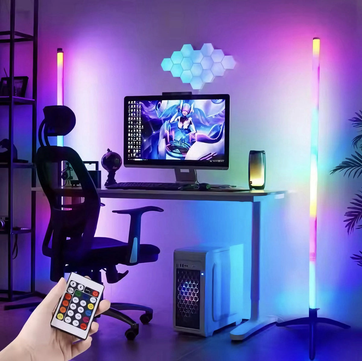 lampe sol led rgb blanc multicolore moderne télécommande minimaliste fixée trépied chambre salon