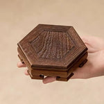 supports bois tasses thé tapisserie florale plateaux hexagonaux décoration maison traditionnel asiatique minimaliste