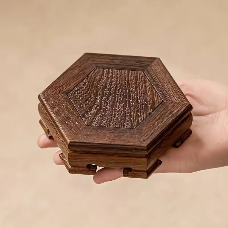 supports bois tasses thé tapisserie florale plateaux hexagonaux décoration maison traditionnel asiatique minimaliste