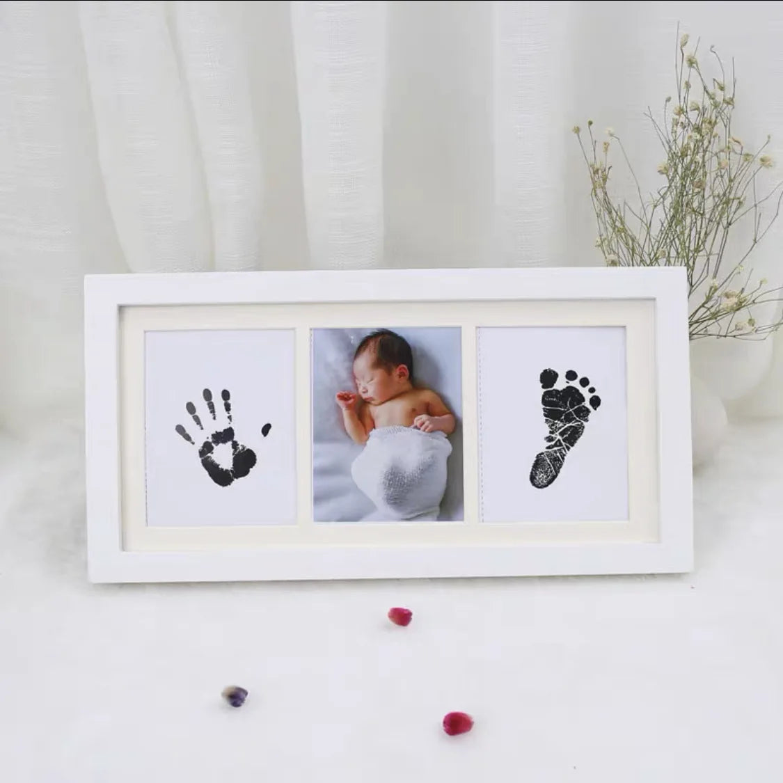 cadre photo enfant empreintes main pied blanc clips classique matériau opacité souvenir croissance