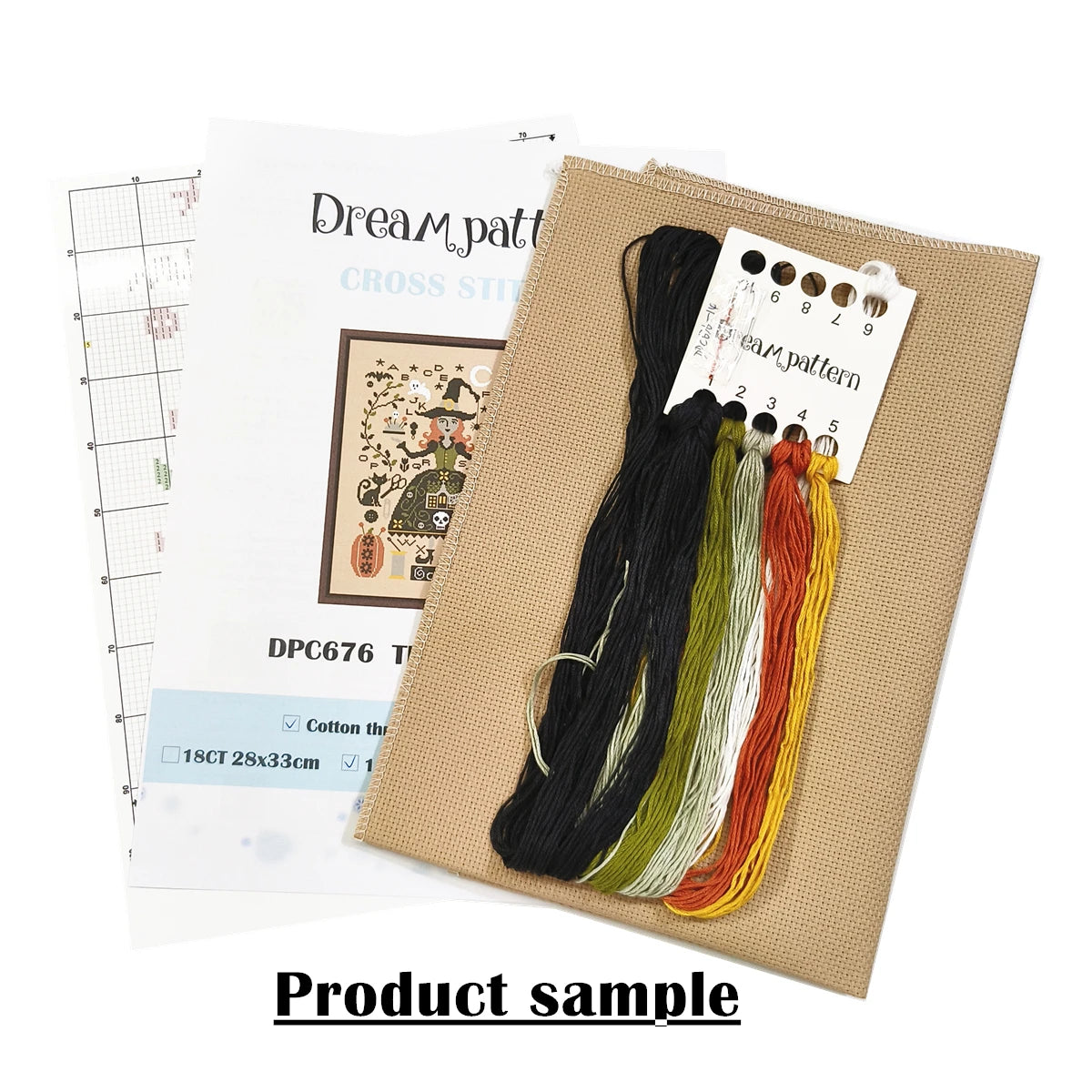 kit broderie chat rose dessin animé points croix toile coton instructions fil blanc vert