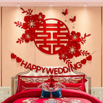 décoration mariage fleurs 3d noeud papillon symbole double bonheur happy wedding adhésif traditionnel asiatique