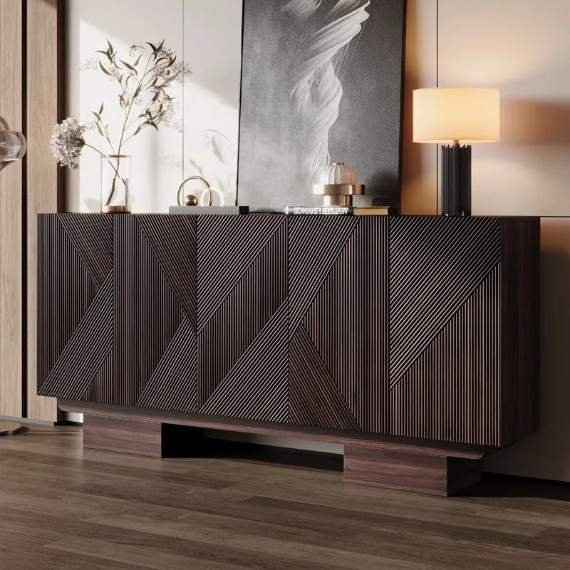 meuble rangement noir moderne 180cm 90cm 40cm bois rayures diagonales minimaliste