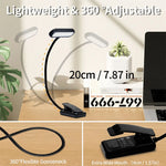 lampe lecture rechargeable led pince livre noir moderne couleurs usb cable court contrôle tactile