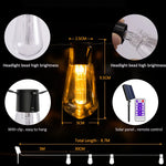 guirlande lumineuse solaire led ampoules edison vintage clips métalliques noir transparent