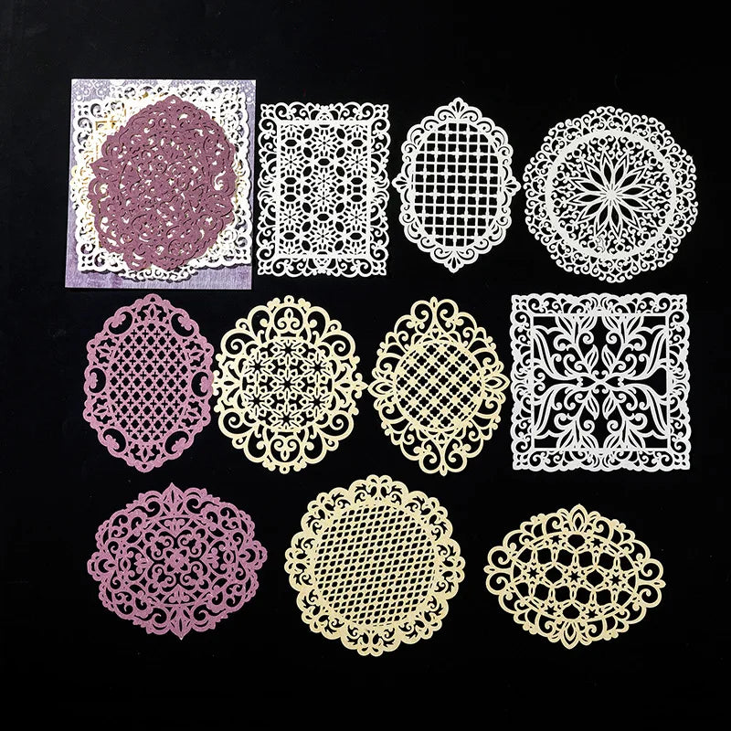 serviettes table papier découpé motifs floraux vintage blanc beige bleu vert rose marron clair
