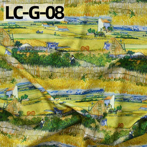 tissu imprimé coton biodegradable 145x50cm paysages fleurs abstrait impressionniste vert bleu rose