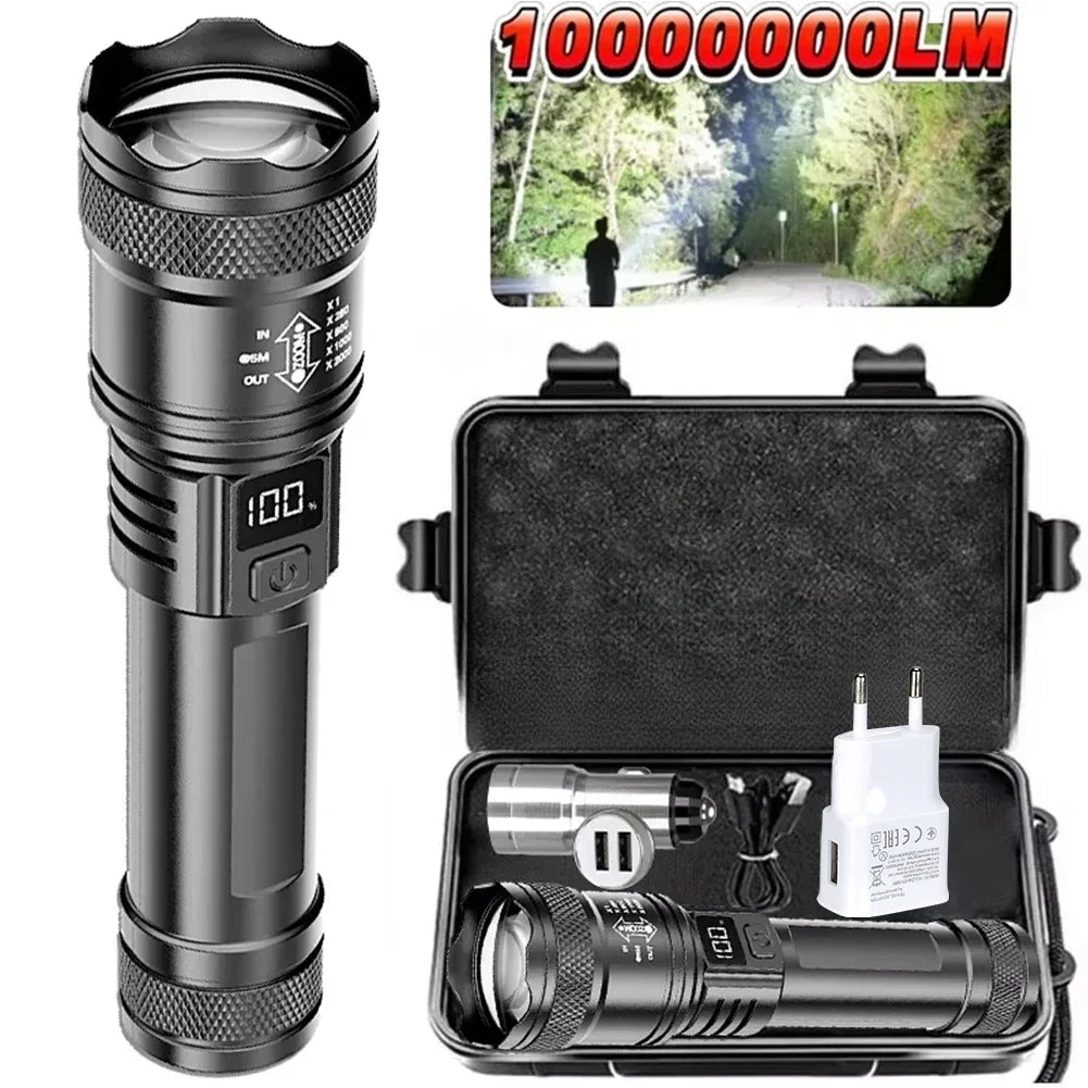 lampe torche rechargeable led puissante 2000lm noir texturé moderne camping randonnée auto défense