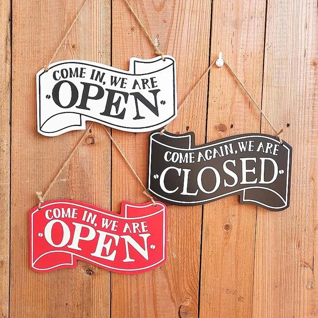 panneau ouverture fermeture lettrage come in we are open sorry we are closed cordelette