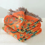 couverture coton fleur oiseaux vert beige marron gris portable anti boulochage hiver traditionnelle
