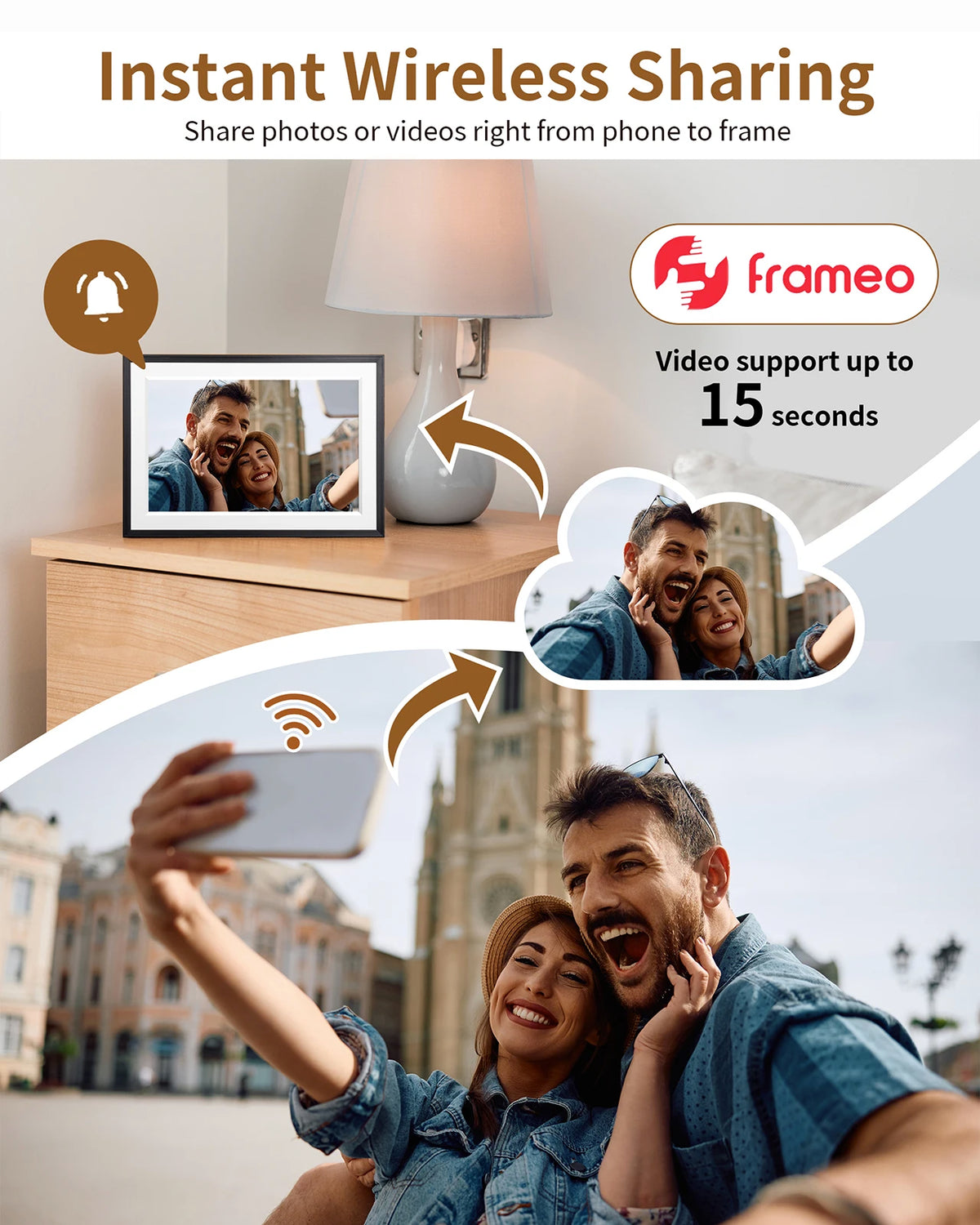 cadre photo numerique ecran tactile wifi 32go 1280x800 moderne noir blanc vibrant
