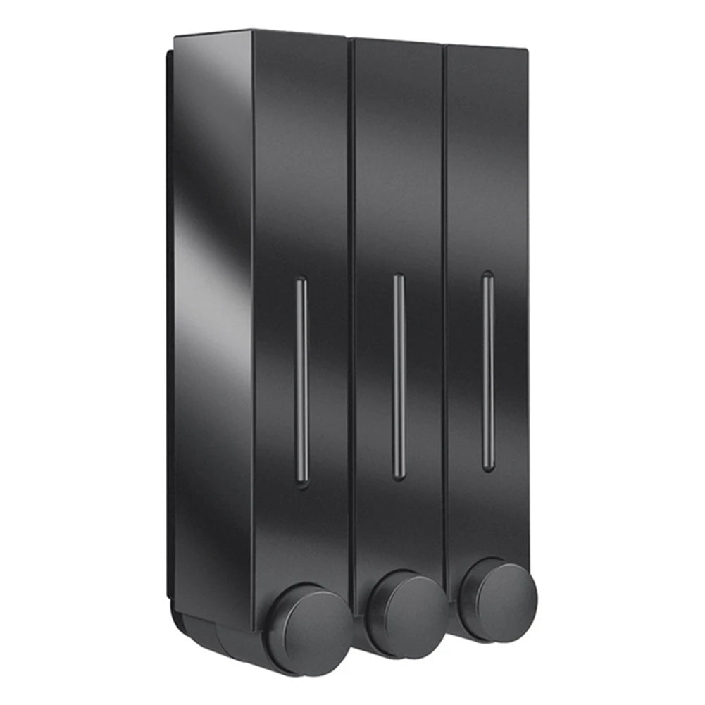 distributeur savon liquide noir blanc moderne adhésif easy install hygiène salle bain minimaliste matériaux