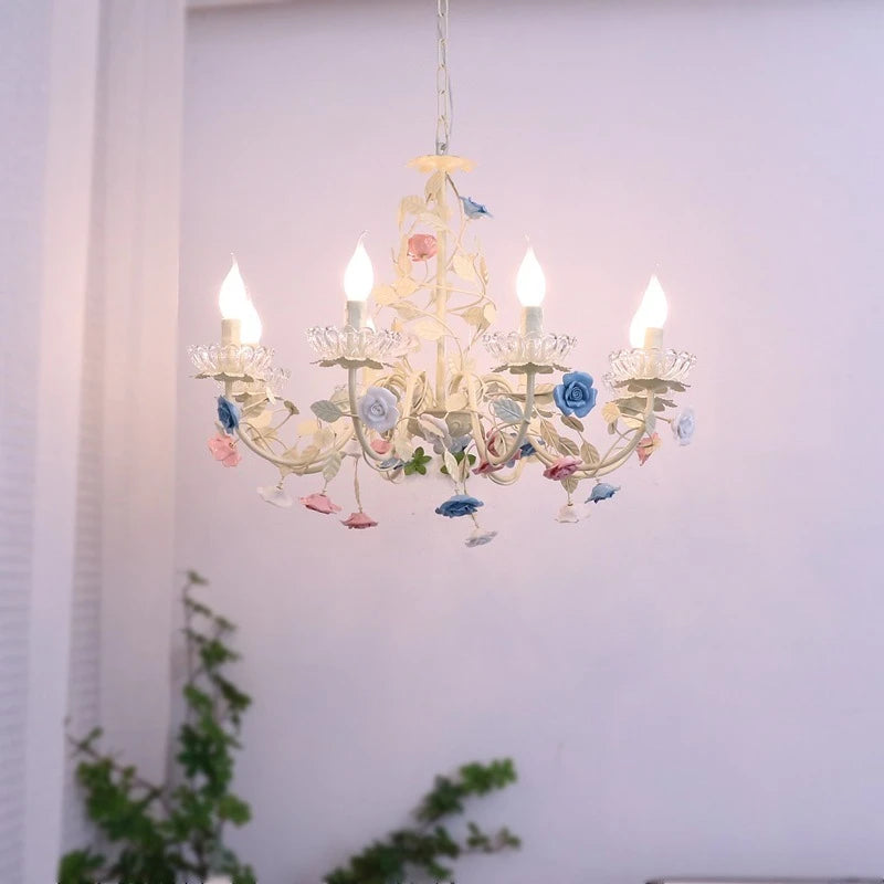 lustre cristal fleurs céramique blanc rose bleu vert classique romantique echangement tactile