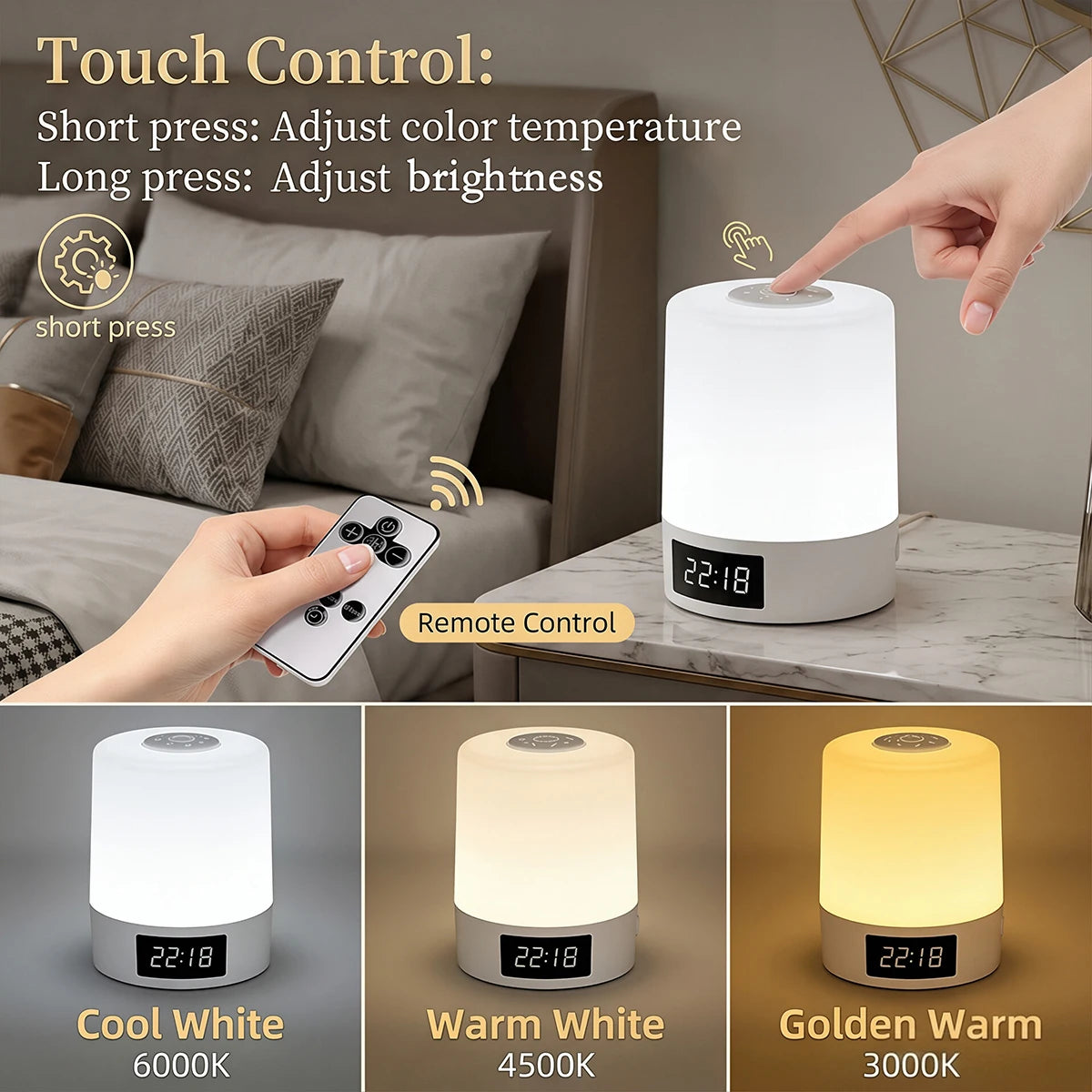lampe table led touch control blanc gris moderne auto éteignante rechargeable usb