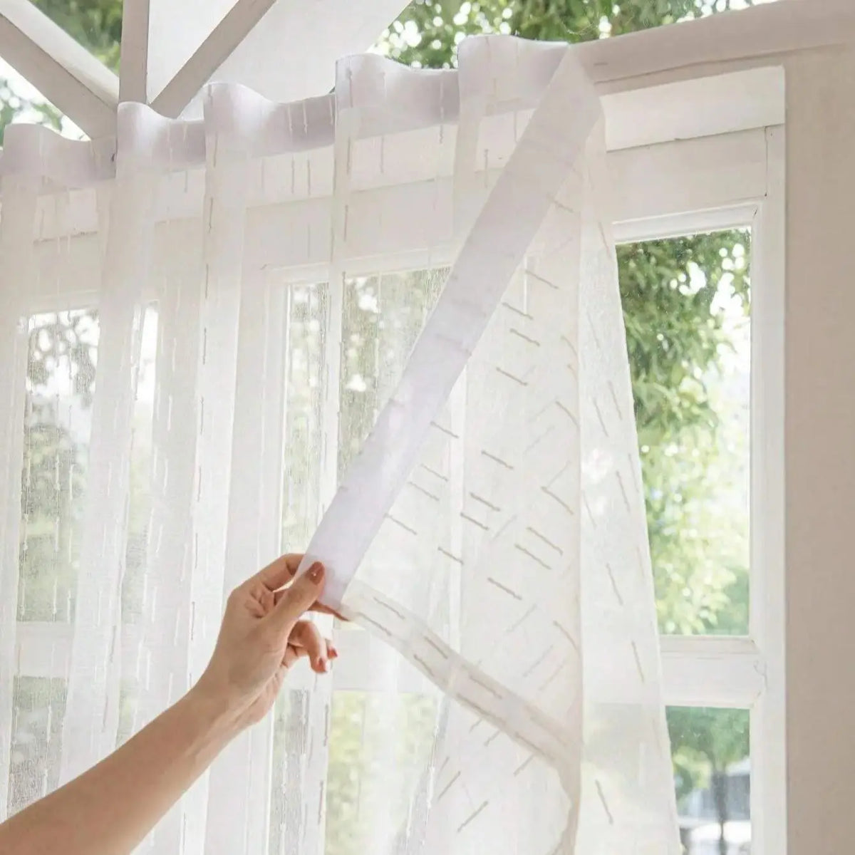 rideau blanc rayures finies transparent moderne auto adhésif facile 100% polyester différentes tailles