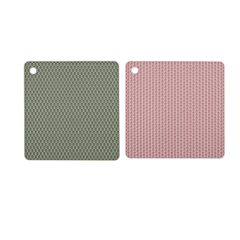 tapis silicone moderne rose gris vert olive texture nid d'abeille carré rond cuisine