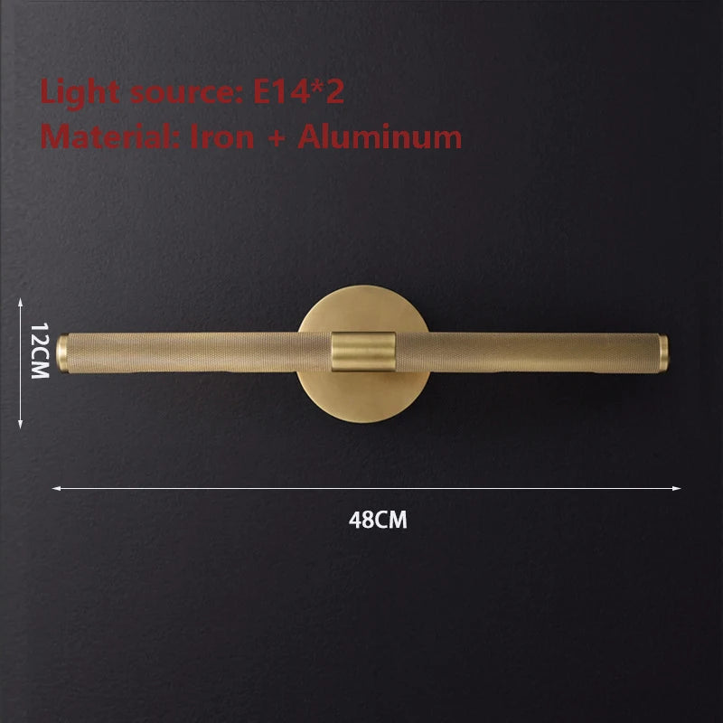 applique murale moderne dorée texturée fixée mur 46cm longueur deux sources lumineuses led chambre