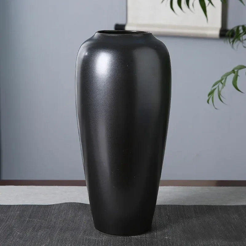 vase moderne céramique noir brillant grande taille décoration table entrée minimaliste