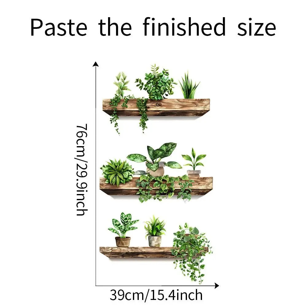 étagères murales rustiques autocollantes bois naturel feuilles vertes plante artificielle pot plante décoration maison