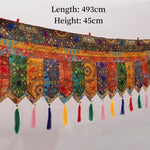rideau multicolore brodé ethnique tissu fait main décor bouddhiste motifs floraux tassels