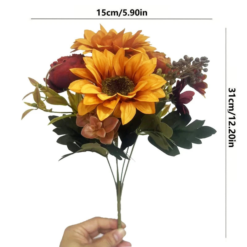 bouquet fleurs artificielles tournesol moderne orange jaune rouge blanc vert décoration intérieure mariage anniversaire