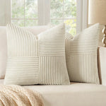 housse coussin carrée marron rayures horizontales moderne canapé lit décoration maison