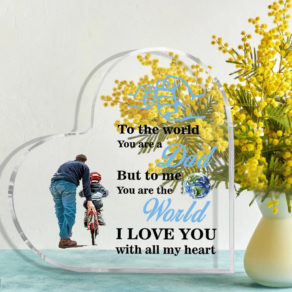 plaque transparente coeur père enfant vélo message amour mains globe décoration chambre nostalgie sentiments