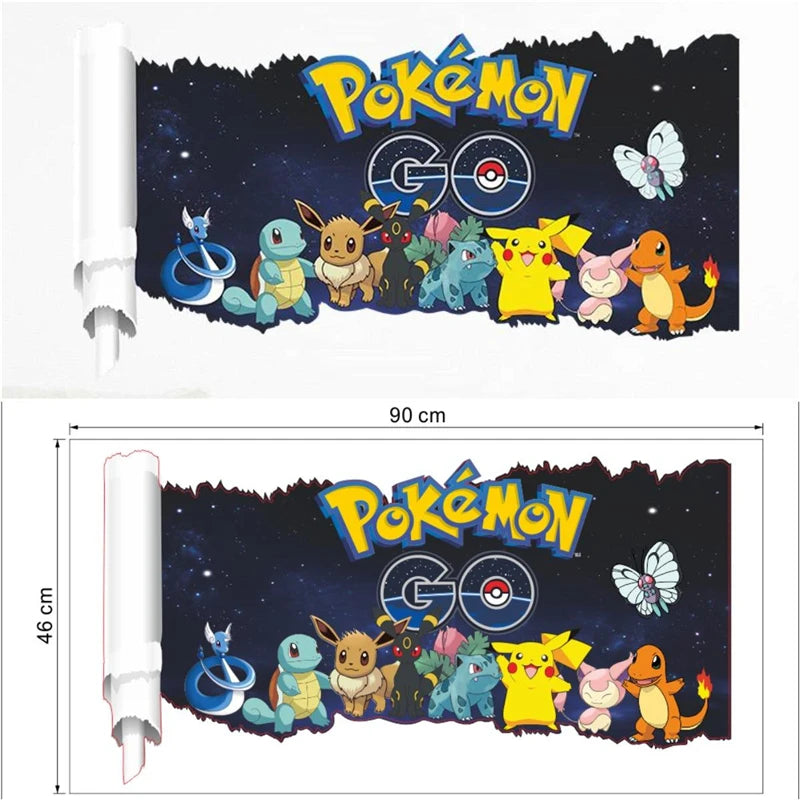 sticker mural 3d pokemon pikachu personnages animés arrière plan naturel adhésif