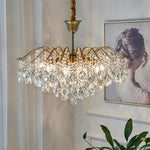 lustre suspension cristal transparent doré lumières classique élégant salon chambre