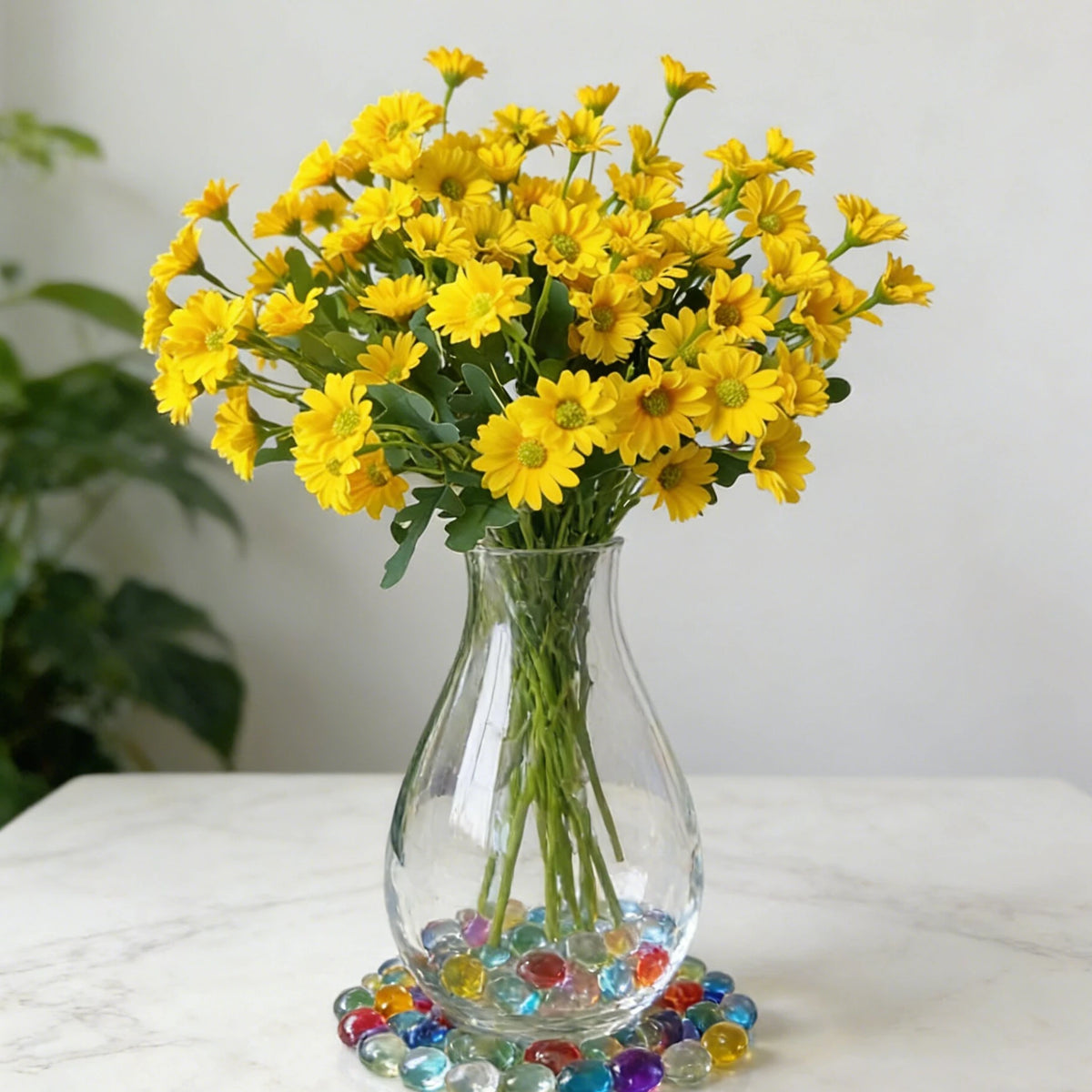 bouquet marguerites artificielles soie classique vases transparents extérieur intérieur mariage anniversaire fêtes