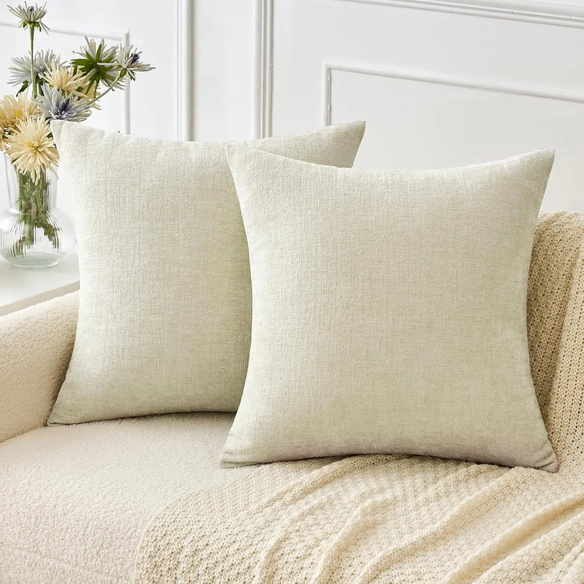 housse coussin carré vert olive texture lin moderne zip invisible canapé décoration maison