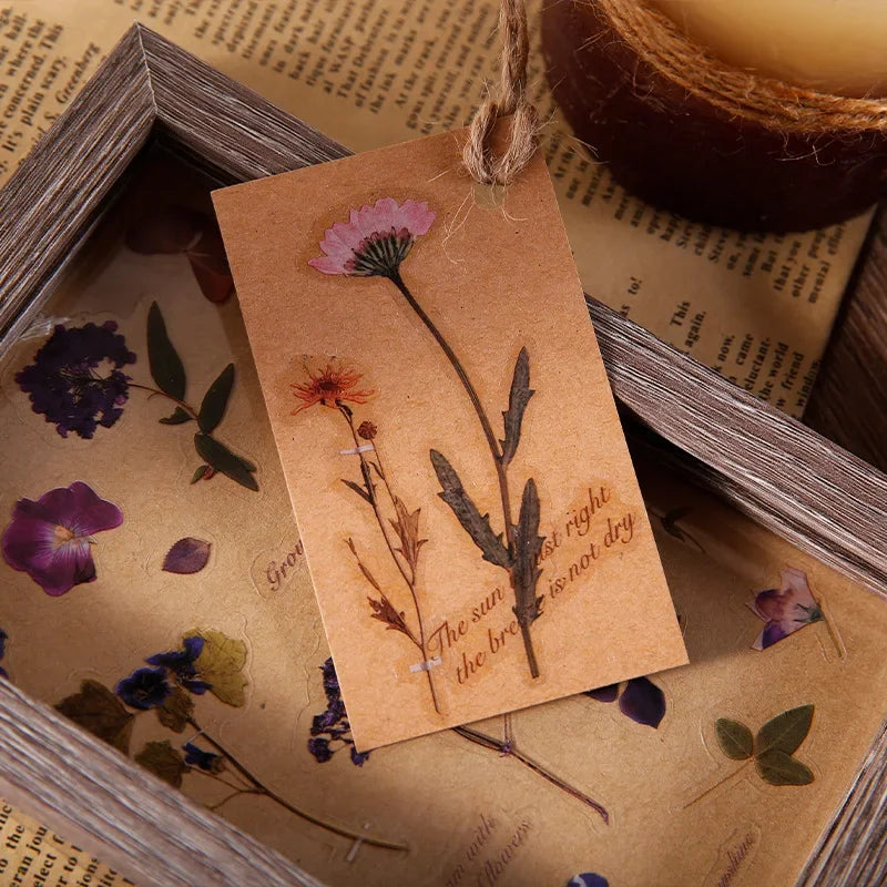 sticker decoratif fleur seche vintage romantique violet rose jaune beige vert adhesif individuel