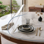 protège table ronde transparent bord bleu imitation marbre moderne durable pvc 140cm 150cm