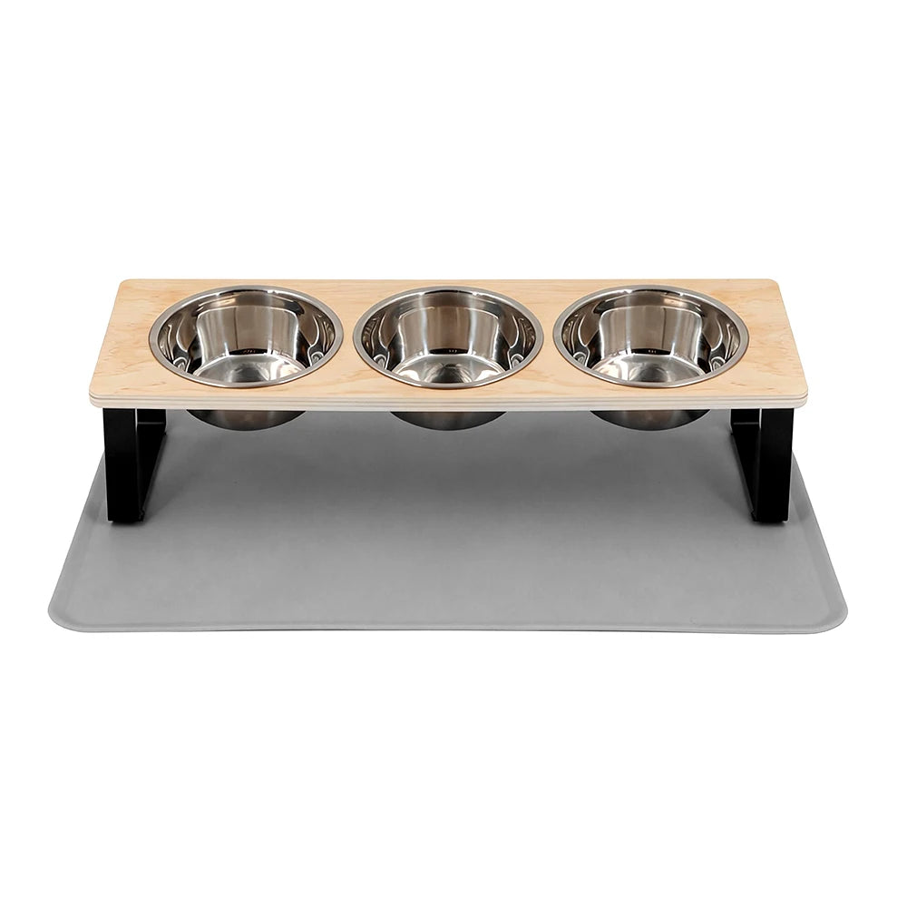 distributeur alimentation chats trois bols inox tapis antidérapant moderne minimaliste