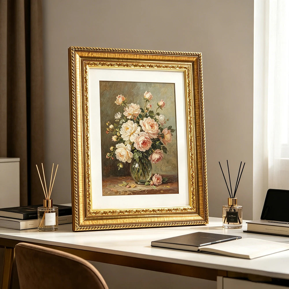 cadres photo or vintage classique rectangulaires mdf acrylique passe partout decoration intérieure antique gold