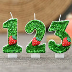 bougies anniversaire forme chiffres paillettees verte blanches decoratives fruits couteau sucre support bougie box