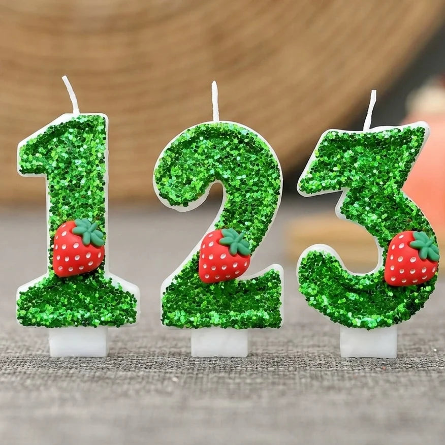 bougies anniversaire forme chiffres paillettees verte blanches decoratives fruits couteau sucre support bougie box